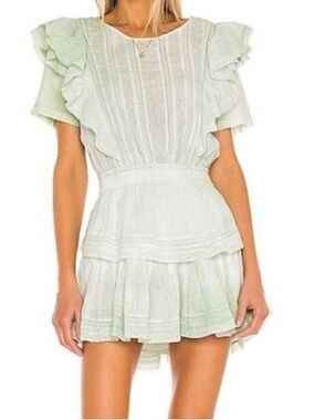 LoveShackFancy Natasha Green Ruffle Tiered Mini Dress XS